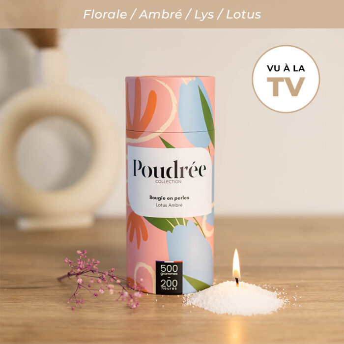 Bougie en perles Lotus Ambré Poudrée Paris, 500 g