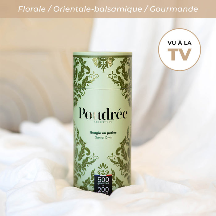 Bougie en perles Santal Divin Poudrée Paris, 500 g